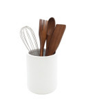 Bote de Cerámica Blanco con Utensilios de Cocina en Madera de Acacia, 5 Piezas ANDREA HOUSE
