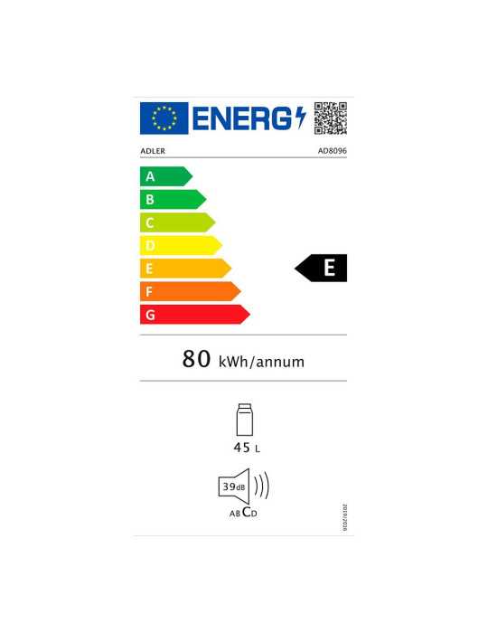 Refrigerador Bajo Encimera 45 l, 450 x 450 x 495 mm, Negro ADLER