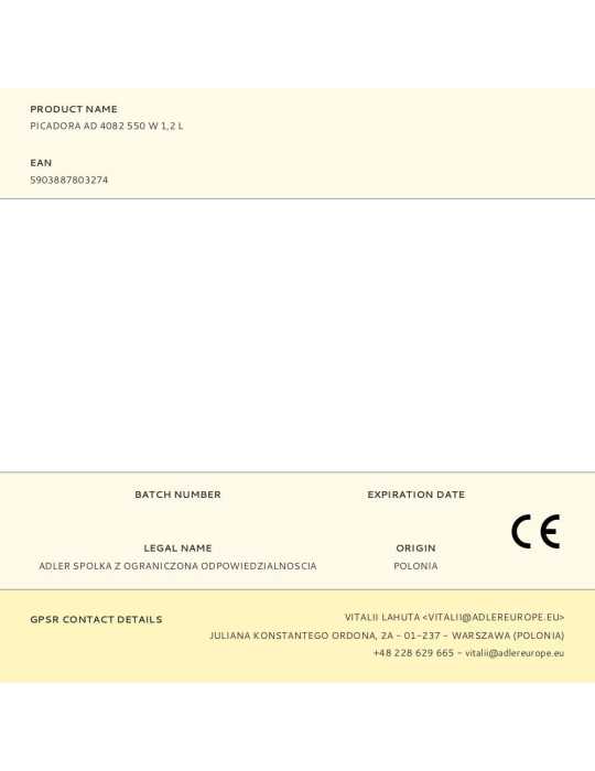 Picadora Ad 4082, 550 W, 1,2 L ADLER