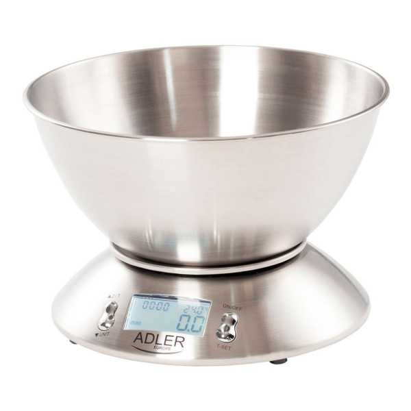 Báscula de Cocina con Bol 2 L, Inox, AD3134, Máximo 5 kg ADLER