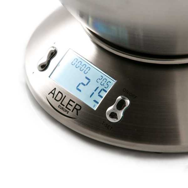 Báscula de Cocina con Bol 2 L, Inox, AD3134, Máximo 5 kg ADLER