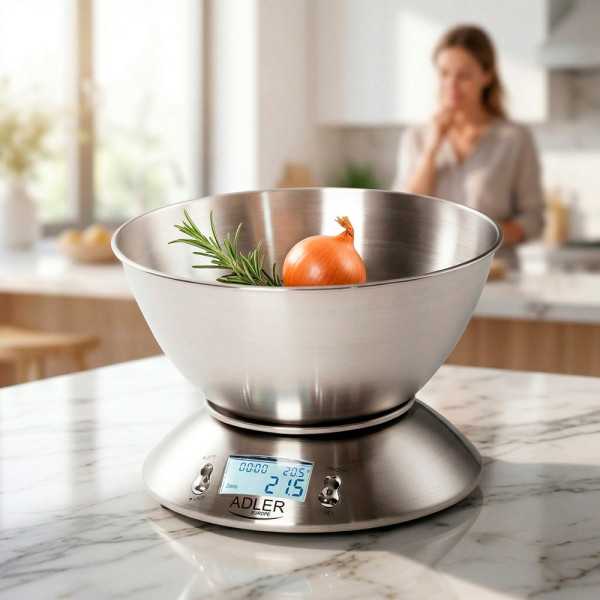 Báscula de Cocina con Bol 2 L, Inox, AD3134, Máximo 5 kg ADLER