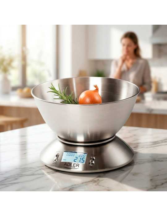 Báscula de Cocina con Bol 2 L, Inox, AD3134, Máximo 5 kg ADLER
