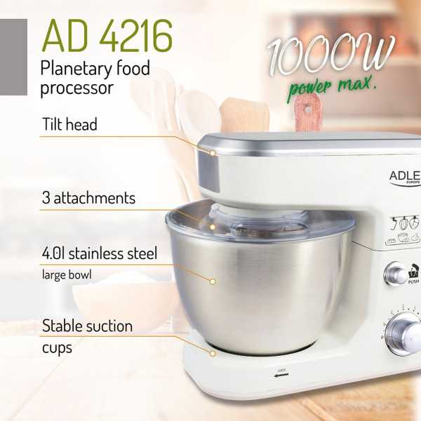 Batidora Amasadora AD4216, Blanca, 1000 W, 4 L ADLER