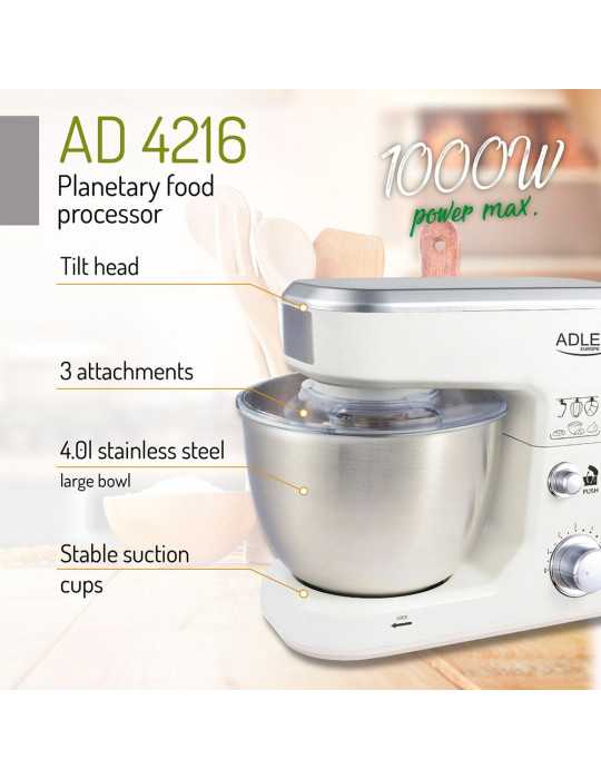 Batidora Amasadora AD4216, Blanca, 1000 W, 4 L ADLER