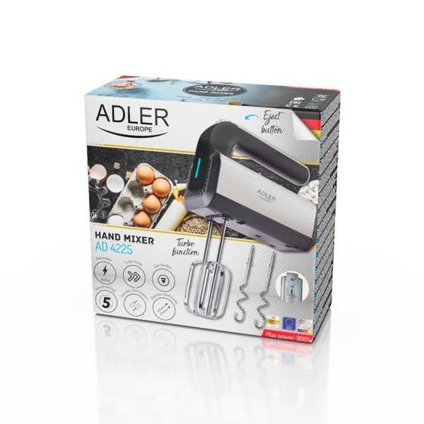 Batidora Amasadora de Mano, AD4225, Inox y Negra, 800 W ADLER