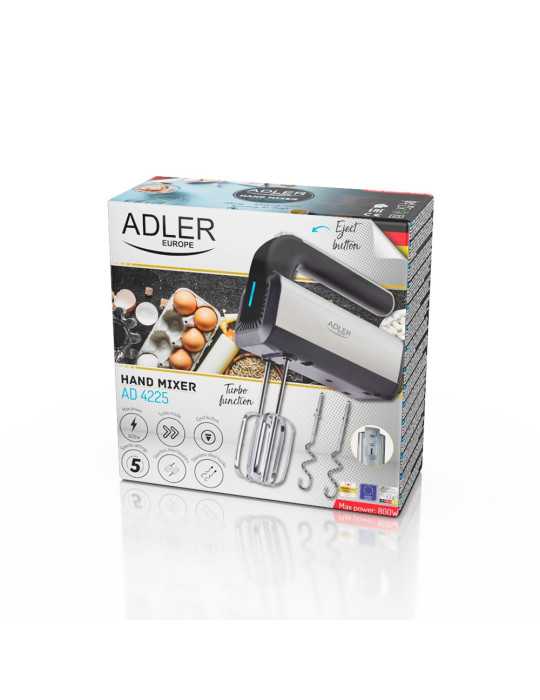 Batidora Amasadora de Mano, AD4225, Inox y Negra, 800 W ADLER