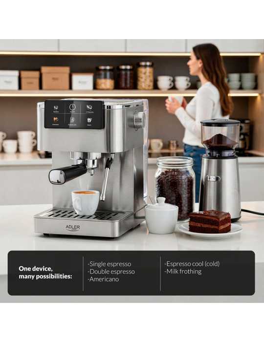 Cafetera Espresso 5 en 1 AD4390, Inox, 1350 W, 20 Bar ADLER