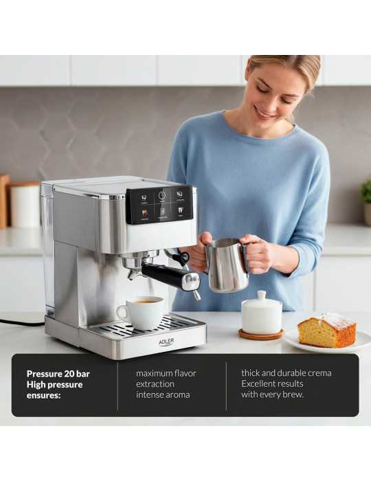 Cafetera Espresso 5 en 1 AD4390, Inox, 1350 W, 20 Bar ADLER