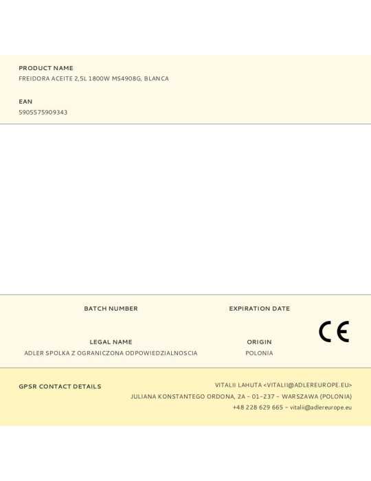 Freidora de Aceite MS4908G, Blanca, 2,5 L 1800 W MESKO