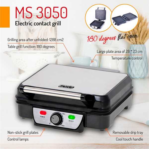 Grill Multifunción MS3050, Inox y Negra, 2500 W MESKO