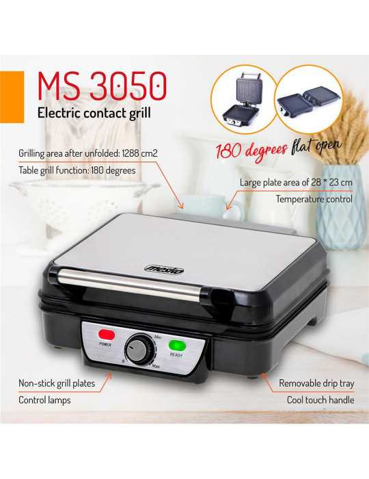 Grill Multifunción MS3050, Inox y Negra, 2500 W MESKO
