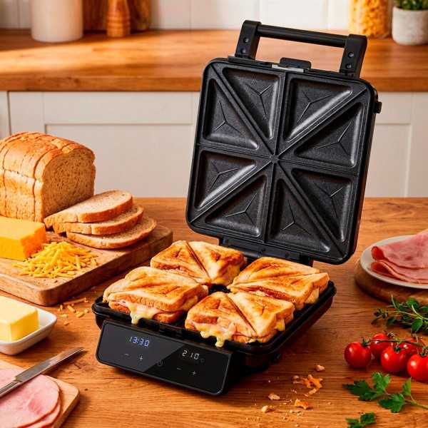 Sandwichera 4en1 AD3096 con Pantalla Táctil, Inox y Negra, 2200 W ADLER