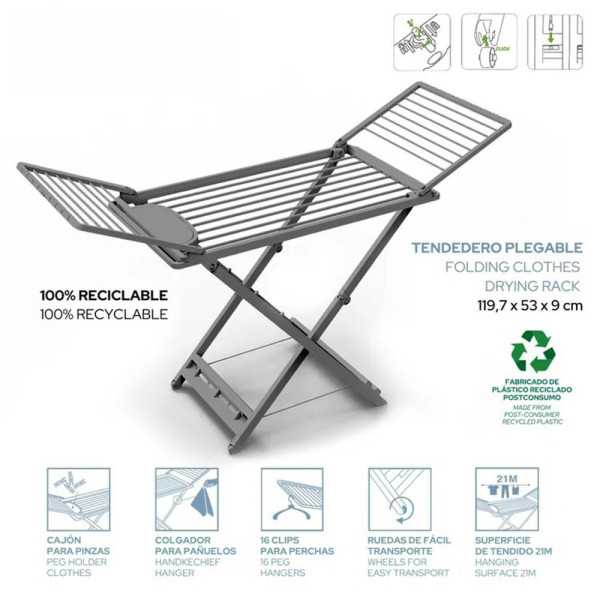 Tendedero Plegable con Alas Gris Claro, Tendido 21 m SP BERNER