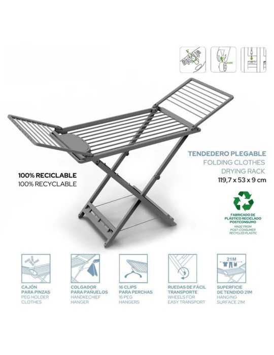 Tendedero Plegable con Alas Gris Claro, Tendido 21 m SP BERNER