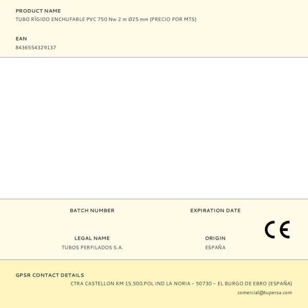 Lote de 50 Unidades Tubo Rígido Enchufable PVC 750 Nw 2 m Ø25 mm (Precio por Mts) TUPERSA