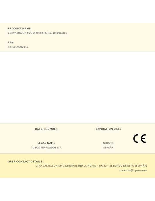 Curva Rigida PVC Ø 20 mm, Gris, 10 unidades TUPERSA