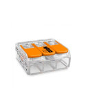 Lote de 50 Unidades Conector Rápido con Palanca 3 Vias, Ø Maximo 4 mm², 450 V , 32 A, Transparente, 18,8 x 18,6 x 8,4 mm WAGO