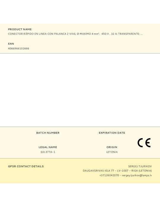 Lote de 60 Unidades Conector Rápido en Linea con Palanca 2 Vias, Ø Maximo 4 mm², 450 V , 32 A, Transparente, 8,1 x 35,5 x WAGO