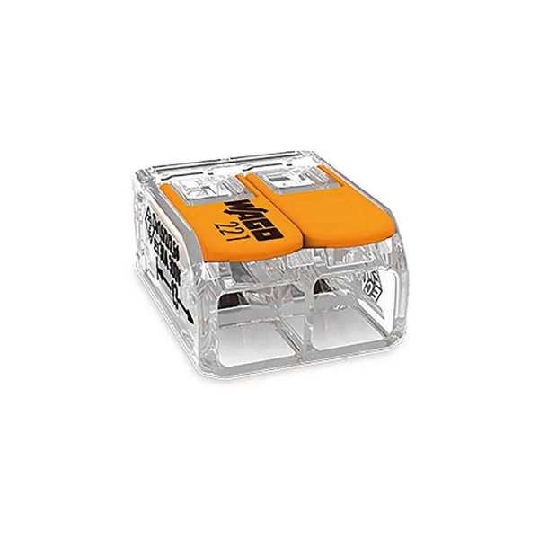 Lote de 50 Unidades Conector Rápido con Palanca 2 Vias, Ø Maximo 6 mm², 450 V , 41 A, Transparente, 16 x 21,1 x 10,1 mm WAGO