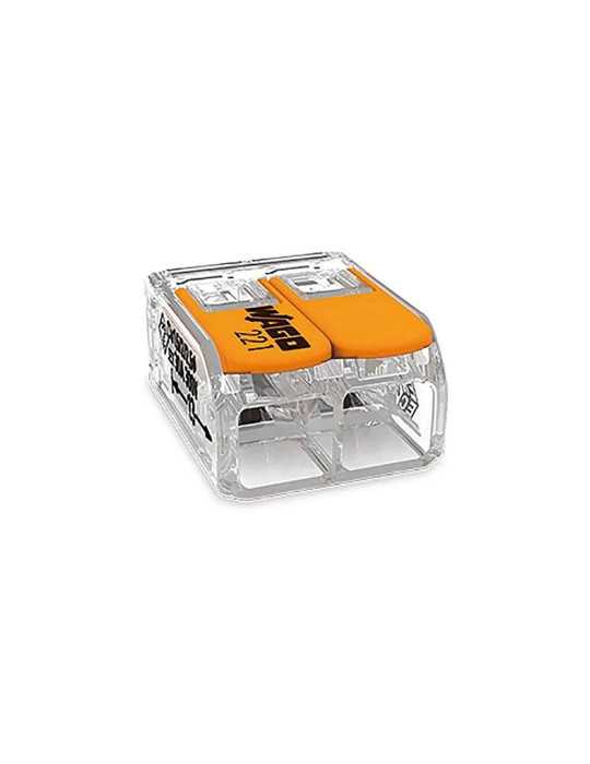 Lote de 50 Unidades Conector Rápido con Palanca 2 Vias, Ø Maximo 6 mm², 450 V , 41 A, Transparente, 16 x 21,1 x 10,1 mm WAGO