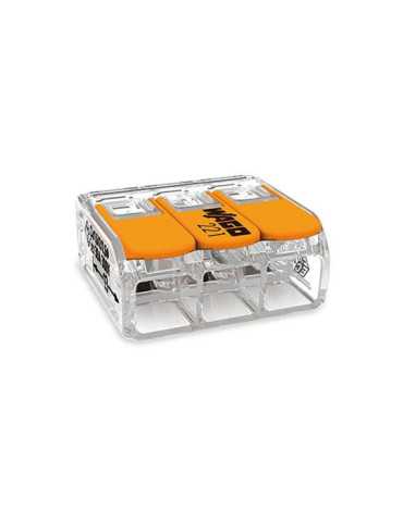 Lote de 30 Unidades Conector Rápido con Palanca 3 Vias, Ø Maximo 6 mm², 450 V , 41 A, Transparente, 22,9 x 21,1 x 10,1 mm WAGO