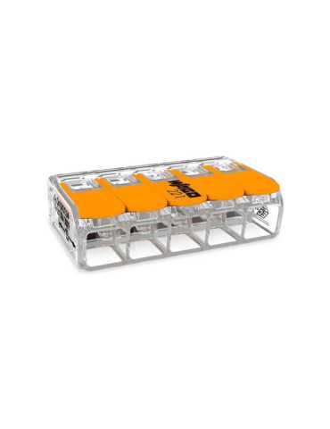Lote de 15 Unidades Conector Rápido con Palanca 5 Vias, Ø Maximo 6 mm², 450 V , 41 A, Transparente, 36 x 21,1 x 10,1 mm WAGO