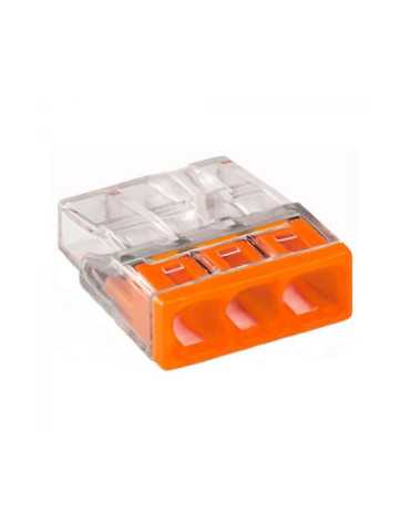 Lote de 100 Unidades Conector Rápido 3 Vias, Ø Máximo 2,5 mm², Transparente / Naranja WAGO