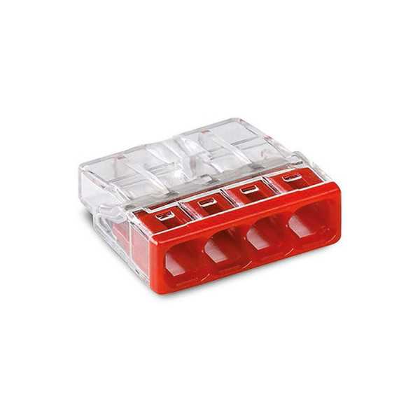 Lote de 100 Unidades Conector Rápido 4 Vias, Ø Maximo 2,5 mm², Transparente / Roja WAGO