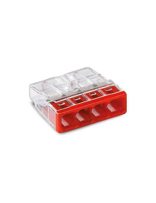 Lote de 100 Unidades Conector Rápido 4 Vias, Ø Maximo 2,5 mm², Transparente / Roja WAGO