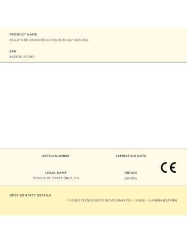 Lote de 10 Unidades Regleta de Conexión 12 Polos 16 mm² Natural TEKOX 2