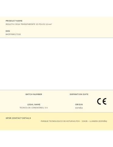 Lote de 5 Unidades Regleta Ciega Transparente 10 Polos 16 mm² TEKOX 2