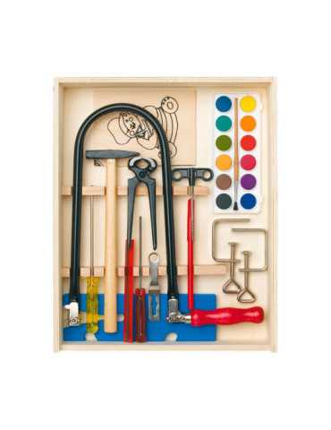 Caja de Madera con Kit de Marquetería y Pinturas, 16 Piezas PEBARO