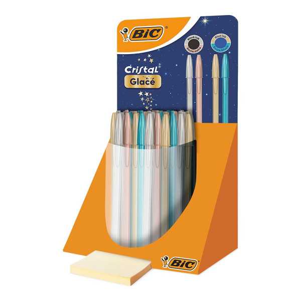 Bolígrafo Cristal Glacé, Tinta Azul/Negra, 40 uds, Expositor BIC