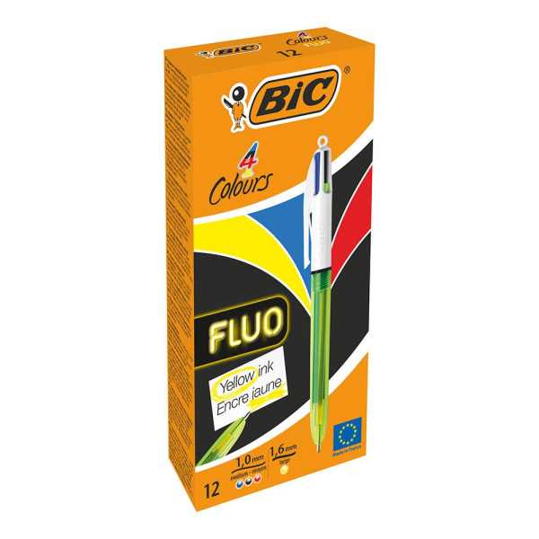 Bolígrafo Fluo, Tinta 4 Colores, 12 uds, Caja BIC