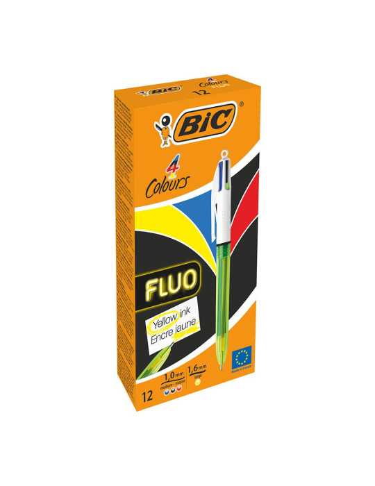 Bolígrafo Fluo, Tinta 4 Colores, 12 uds, Caja BIC