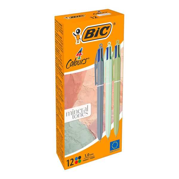 Bolígrafo Mineral Tones, Tinta 4 Colores, 12 uds, Caja BIC