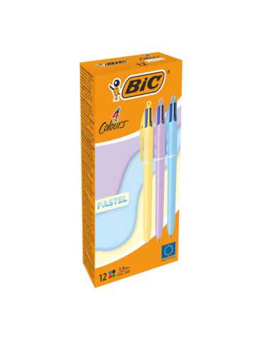 Bolígrafo Colores Pastel, Tinta 4 Colores, 12 uds, Caja BIC