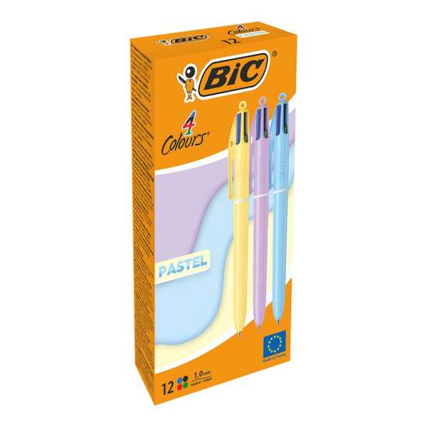 Bolígrafo Colores Pastel, Tinta 4 Colores, 12 uds, Caja BIC