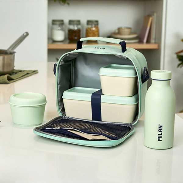 Bolsa Isotérmica Porta Alimentos, Serie 1918, Verde con 3 Recipientes 3,5 l MILÁN