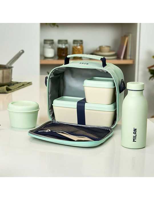Bolsa Isotérmica Porta Alimentos, Serie 1918, Verde con 3 Recipientes 3,5 l MILÁN