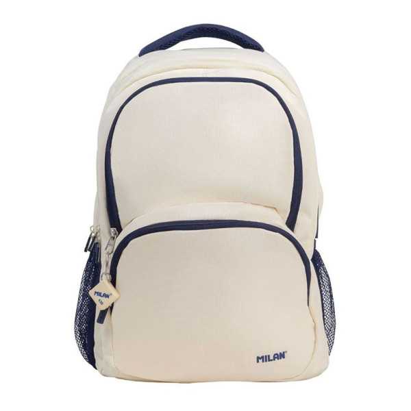 Mochila Escolar 4 Cremalleras, 430 Serie 1918, Beige y Azul Marino, 25 L MILÁN