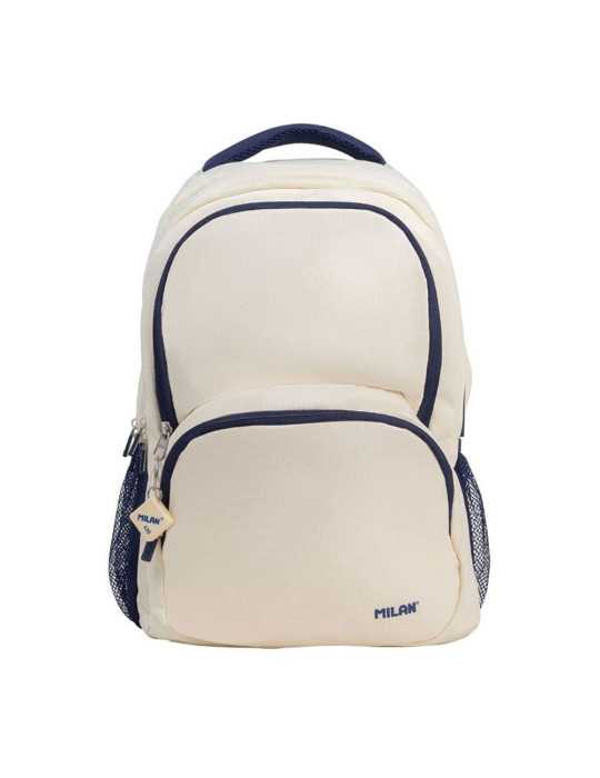 Mochila Escolar 4 Cremalleras, 430 Serie 1918, Beige y Azul Marino, 25 L MILÁN