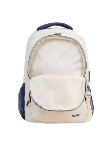Mochila Escolar 4 Cremalleras, 430 Serie 1918, Beige y Azul Marino, 25 L MILÁN 2