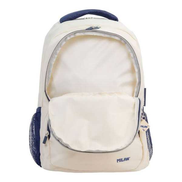 Mochila Escolar 4 Cremalleras, 430 Serie 1918, Beige y Azul Marino, 25 L MILÁN