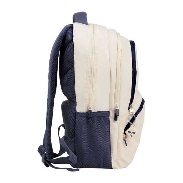 Mochila Escolar 4 Cremalleras, 430 Serie 1918, Beige y Azul Marino, 25 L MILÁN