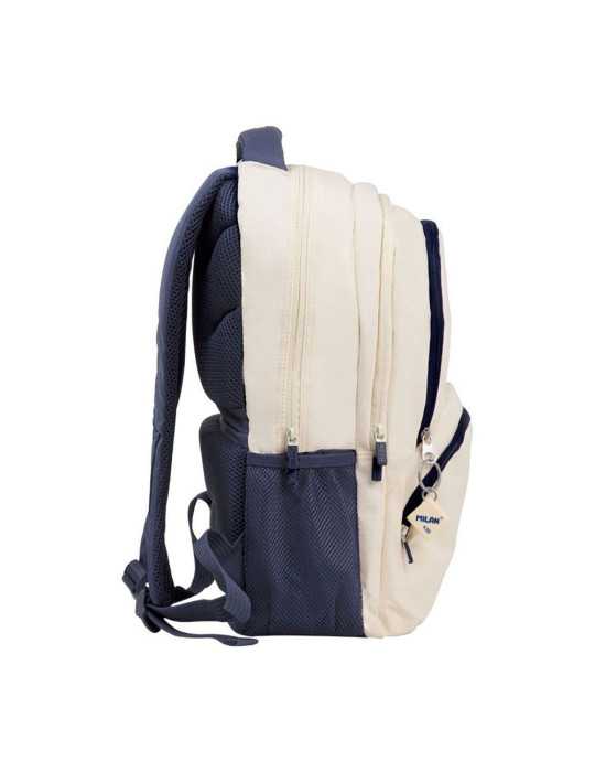 Mochila Escolar 4 Cremalleras, 430 Serie 1918, Beige y Azul Marino, 25 L MILÁN