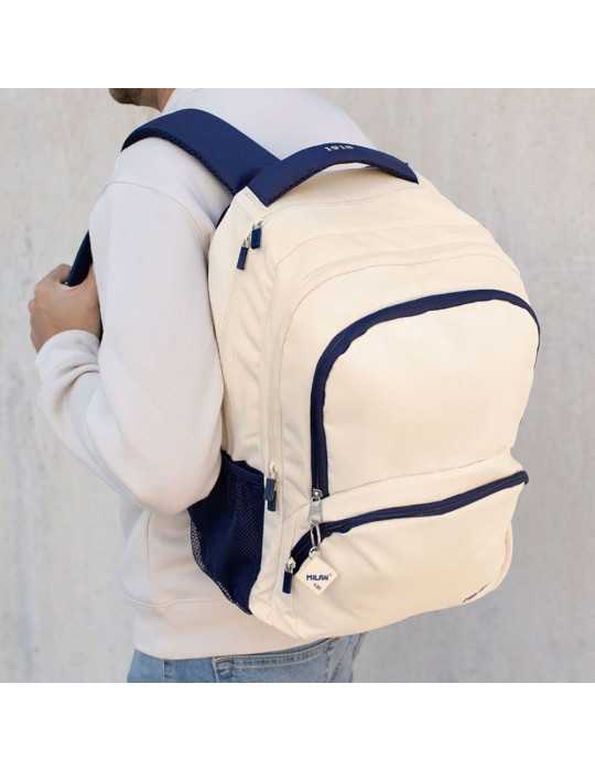 Mochila Escolar 4 Cremalleras, 430 Serie 1918, Beige y Azul Marino, 25 L MILÁN