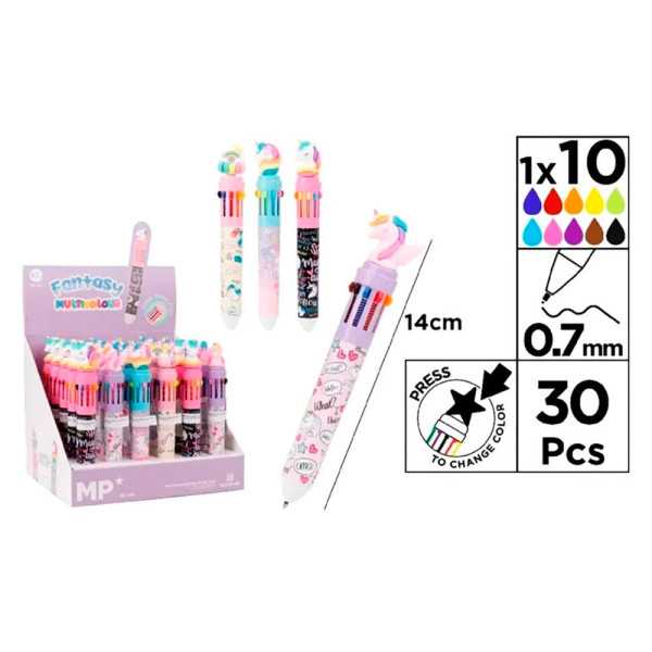 Bolígrafos 10 Colores Modelo Fantasy Multicolor, Modelos Variados, 30 uds, Expositor MP