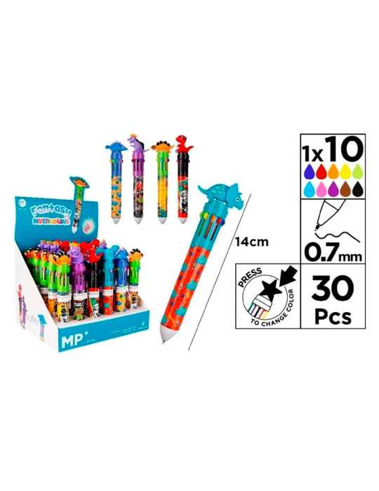 Bolígrafos 10 Colores 0,7mm Dinosaurios, Diseños Surtidos, 30 uds, Expositor MP